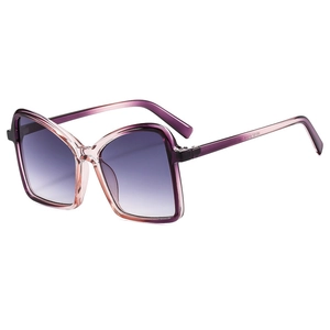 Fashion oversized square sunglasses with purple gradient lenses and translucent pink frames