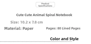 Detailed specs of A7 mini spiral notebook featuring 80 sheets and 10.2x7.8cm dimensions