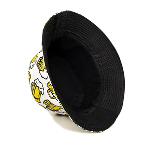 Outdoor bucket hat with yellow beer pattern for sun protection and casual summer style