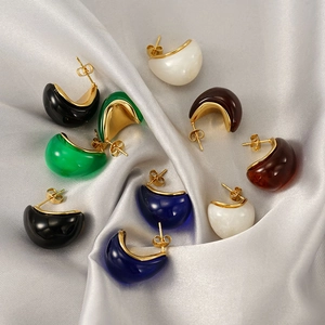 Wasser Tropfen C-Form Harz Creolen Edelstahl Vergoldet Französischer Retro Vintage Eleganter Stil Für Damen