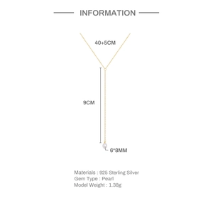 Detailed spec sheet of S925 silver Y-shaped pearl necklace with 40+5cm chain length