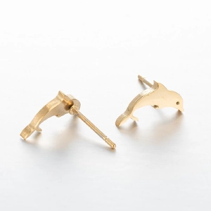 Minimalist golden dolphin stud earrings made of polished metal for women and girls