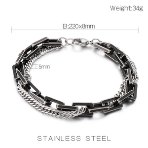 Detailed view of double-layer stainless steel Cuban chain bracelet with lobster clasp