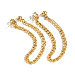 Boucles d'oreilles géométriques dorées avec longue frange de chaîne gourmette en acier
