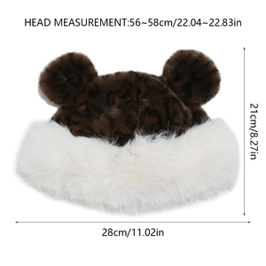 Detailed size specifications for the leopard print plush hat with bear ears and dimensions