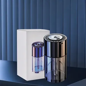 Luxury cylindrical car perfume air freshener with black metallic lid and gray reservoir