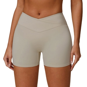 Bequeme Yoga-Shorts mit hohem V-Ausschnitt-Bund und Push-up-Effekt in Beige