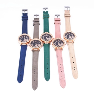 Detailed set of five stylish heart-patterned women's watches with colorful leather bands