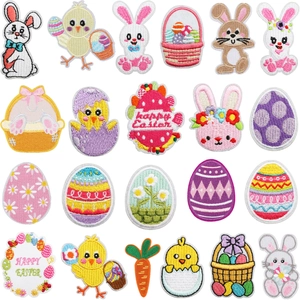Colorful Easter embroidery patches set featuring rabbits, chicks and eggs for DIY decor