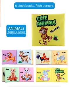 Set of 6 soft baby cloth books with cute animals and crinkle paper for early learning