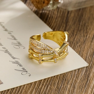 Luxurious 18K gold plated geometric open ring with micro-pave zircon crystals