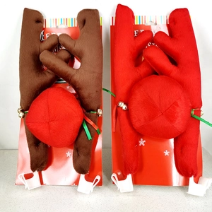 Detail view of plush reindeer antlers for car with festive bells and red nose clip