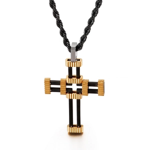 Punk Cross Pendant Necklace Stainless Steel Hollow Out Mechanical Gear Style Jewelry For Men Hip Hop Streetwear