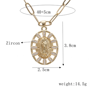 Detail view of Virgin Mary oval pendant with zircon stones and 40+5cm paperclip chain