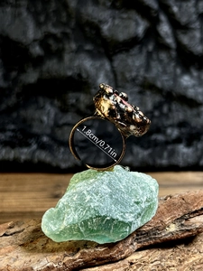 Adjustable natural ruby open ring with vintage textured metal finish, 1.8cm inner diameter