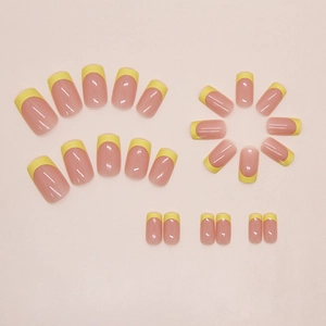 French style press on nails set with 24 pieces in nude pink and bright yellow tips