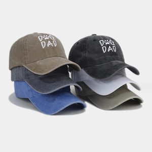 Washed Cotton Baseball Cap Dog Dad Embroidery Paw Print Vintage Distressed Adjustable Sun Hat For Men Women Casual Outdoor