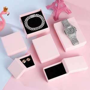 Pink textured jewelry gift box set with soft black flocking lining and multiple sizes