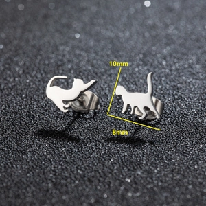 Detailed macro view showing minimalist cat stud earrings dimensions 10mm by 8mm
