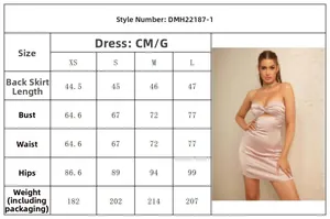 Tableau des tailles pour robe bustier moulante avec dimensions de XS à L en centimètres