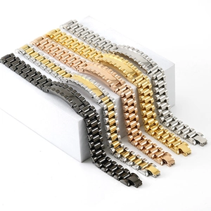 Polished stainless steel watch band bracelets in black, gold, silver and rose gold colors