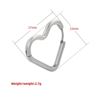 Detailed view of silver heart hoop earring with dimensions 27mm x 23mm and 2.7g weight