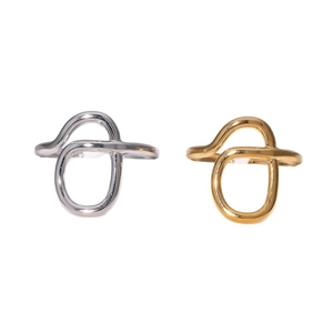 Minimalist twisted geometric line rings in silver and gold with open wrap design