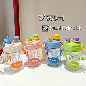 550ml kids portable dual-drink straw cup with adjustable strap in four vibrant colors