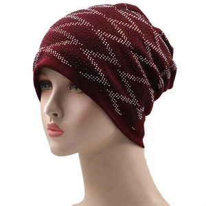 Burgundy slouchy beanie with rhinestones on soft cotton knit, stylish autumn hat for women