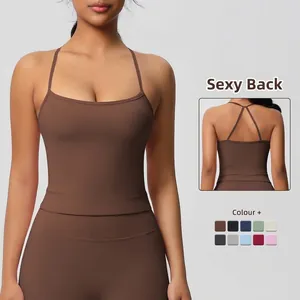 Top Reggiseno Sportivo Slim Fit Spazzolato a Doppio Lato Incrocio sulla Schiena Gilet Yoga per Donne Fitness Corsa