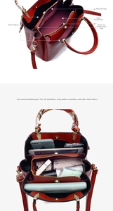 Internal compartments of red leather bridal tote bag showing high capacity and structure