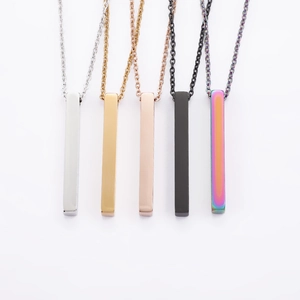Vertical rectangular bar pendant necklaces in silver gold rose gold black and rainbow finish