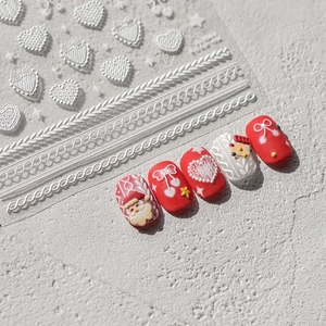 Stickers ongles 3D en relief avec cœurs et motifs torsadés pour manucure de Noël