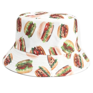 Bob blanc réversible avec imprimé hamburger pour le hip-hop et la protection solaire