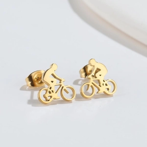 Stainless Steel Bicycle Stud Earrings Cycling Rider Silhouette Hollow Polished Minimalist Sporty Jewelry Accessory