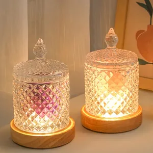 Diamond Embossed Glass Storage Jar With Lid Decorative Crystal Jewelry Candy Organizer Desktop Cosmetic Container Jar