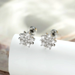 Snowflake Star Zircon Inlaid Cartilage Piercing Stud Copper Titanium Steel Flat Back Helix Earring For Women Men