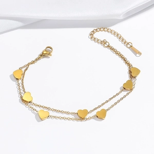 Elegant gold double-layer stainless steel heart pendant bracelet for women fashion