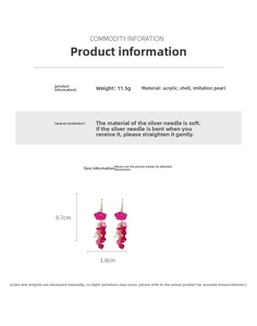 Détail des boucles d'oreilles fleuries avec perles et mesures précises en centimètres