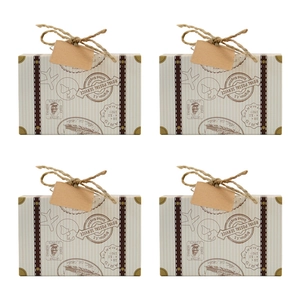 Vintage Suitcase Shape Candy Box Paper Gift Packaging With Jute Rope And Tag Travel Theme Party Favors Wedding Decoration