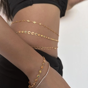 Retro 18k gold plated stainless steel waist chains with enamel charms and rhinestones