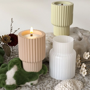 Minimalist striped cylinder resin molds for DIY candle jars in pink and yellow finish