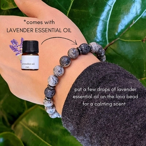 8mm natural lava stone beaded bracelet with 2ML lavender oil for aromatherapy scent