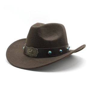 Brown wool felt western cowboy hat with turquoise studs and vintage star buckle