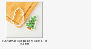 Christmas tree fondant cookie cutter mold showing detailed white plastic frame and size