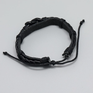 Men's retro minimalist black multilayer braided leather bracelet with adjustable cord