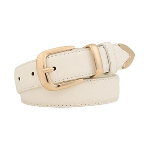 Women's thin white leather belt with gold metal buckle and vintage minimalist design