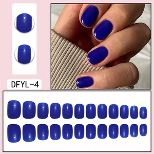 Set of royal blue glossy short press-on nails with full cover manicure design