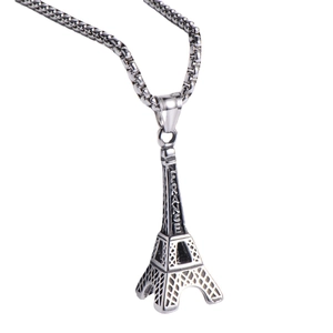 Vintage Eiffel Tower pendant necklace in silver stainless steel with France engraving
