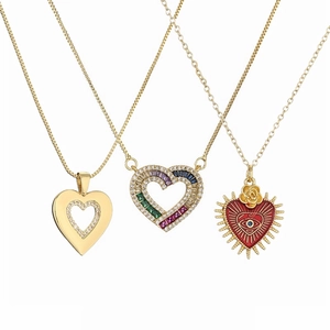 Heart Pendant Necklace Copper Zirconia Evil Eye Rainbow Enamel Jewelry For Women Fashion